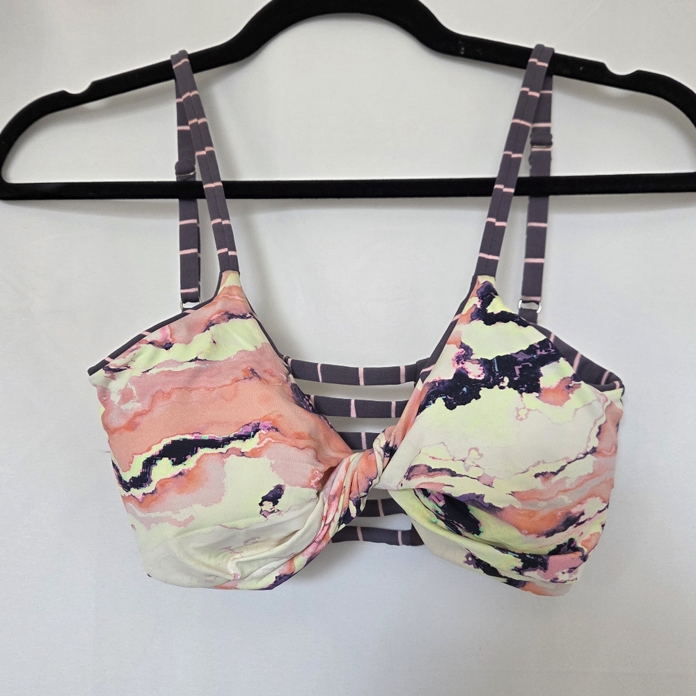 Maaji Yellow Peach Floral Twist Front Strappy Swim Bikini Top - Picture 4 of 10